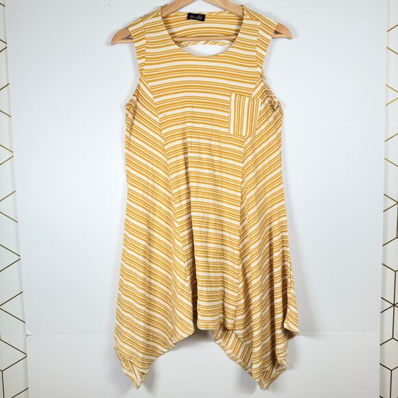 Dee Elle Yellow White Striped Dress Sleeveless Women’s M Handkerchief Hem Casual - Picture 2 of 5
